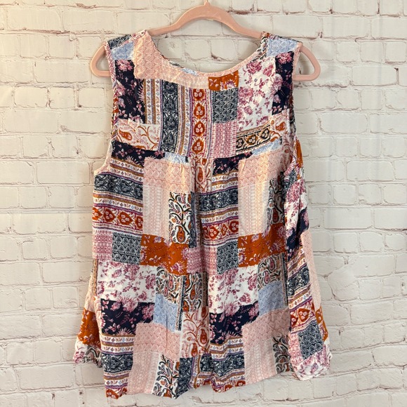 Avenue Women's Patchwork Print Tank Top Sleeveless Multicolor Blouse Plus Size - Picture 4 of 4